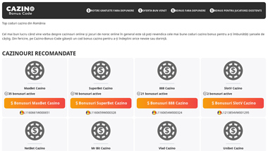 Top coduri cazino din România
